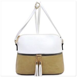 Dome Tassel Crossbody Bag White Taupe